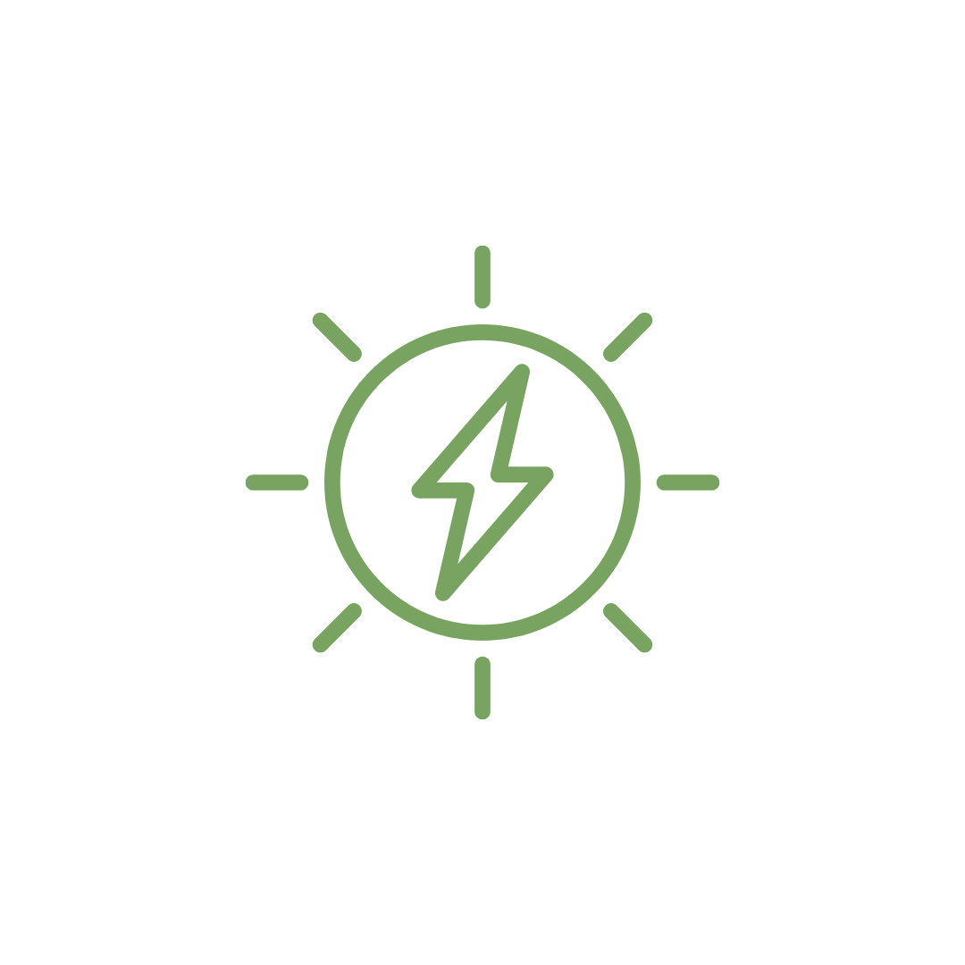 An illustration of a battery and sunshine to indicate energy and focus when consuming Cedar Grove Mushrooms tinctures.